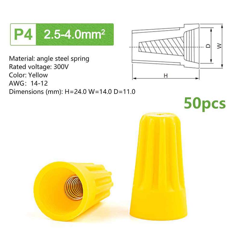 50Pcs Fast Wire Connector P1 P2 P3 P4 P6 Electrical Insulated Twist Crimp Terminal Nut Spring End Cap Rotating Splicing