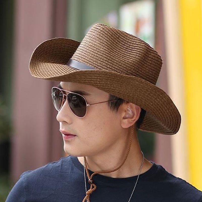Classic Western Cowgirl Cap Straw Wide Brim Cowboy Hat for Women Men Foldable Sun Hat Panama Beach Cap