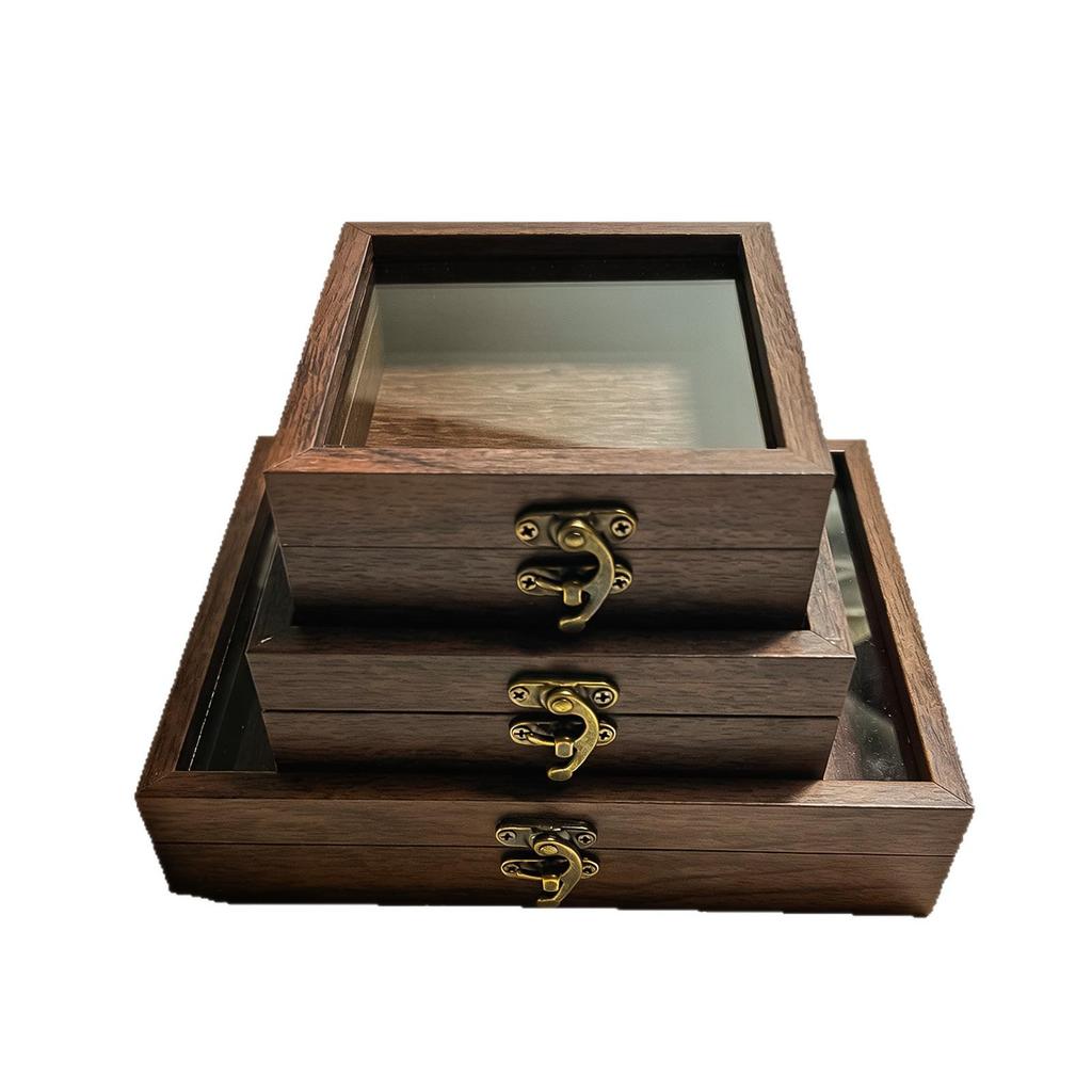 Freistehende Retro-Holz-Klappdeckel-Schmuck- und Figuren-Vitrine