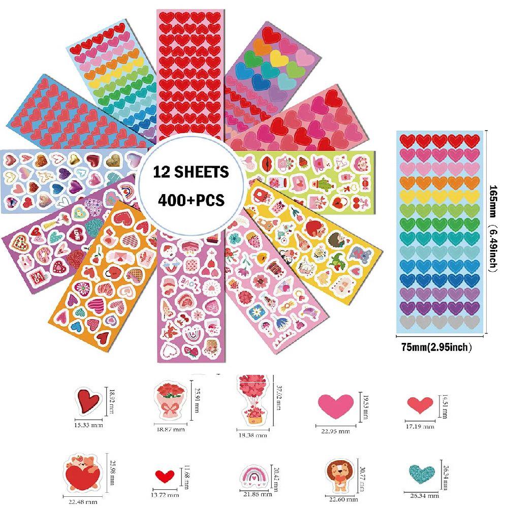 Encouragement Cartoon Stickers for Kids - Cute Red Heart Flowers, Waterproof Decorative Stickers for Scrapbooking, 12 Sheets.