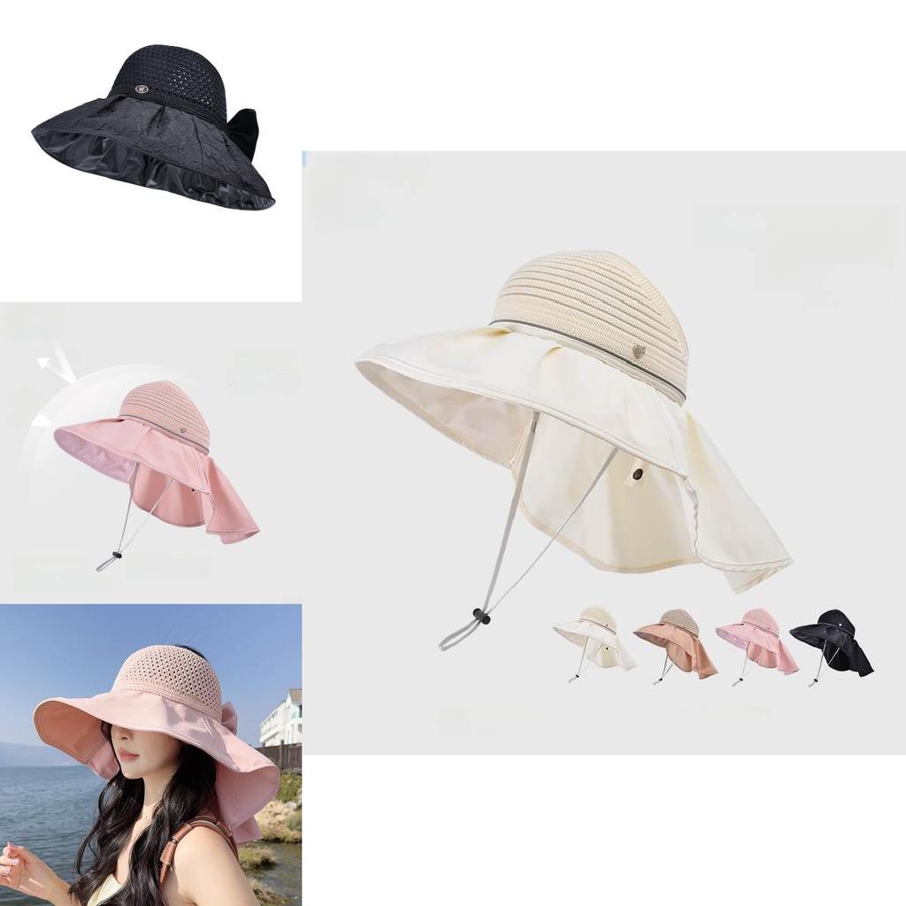 Sun Protection Wide Brim Hat With Shoulder Cape For Women Summer Fashion Accessory