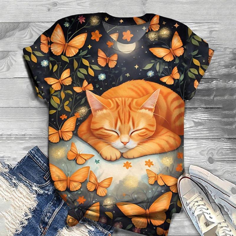 Summer Women's Fashionable Short Sleeve T-Shirts 3d Flower Print Round Neck Pullovers Loose Casual Tops Trendy Women Clothing