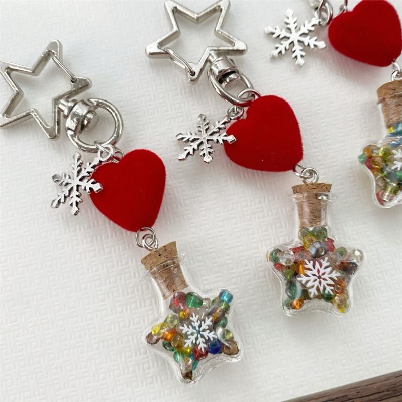 Winter Snowflake Flocking Christmas Phone Strap Keychain Charm for Holiday Spirit and Safety with Soft Sturdy Materials