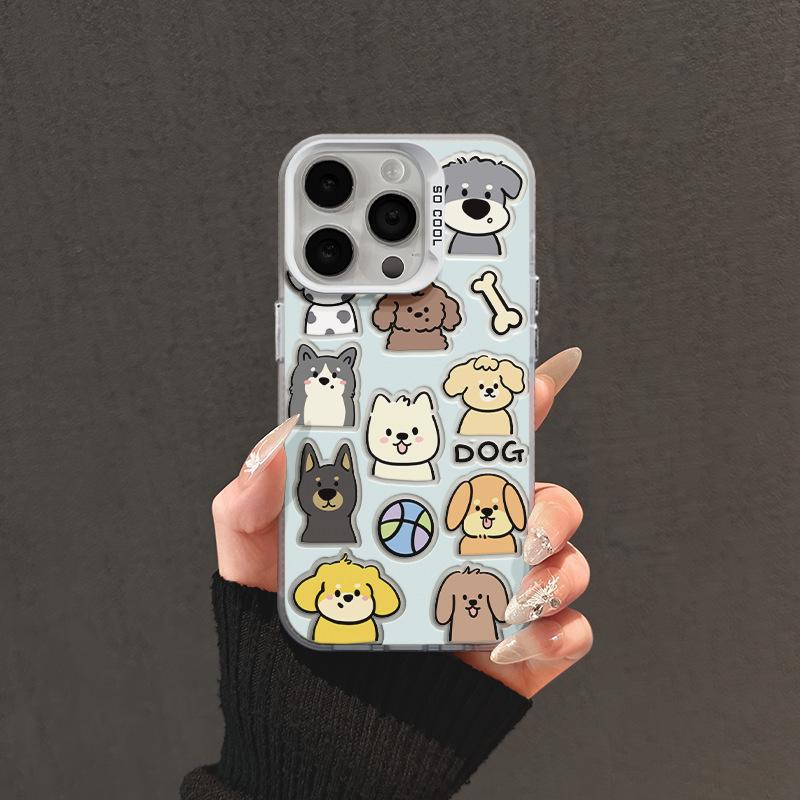 

Silver Cartoon Puppy Portrait Case for Apple iPhone 12/13/14ProMax/16Pro iPhone 14 Pro Max