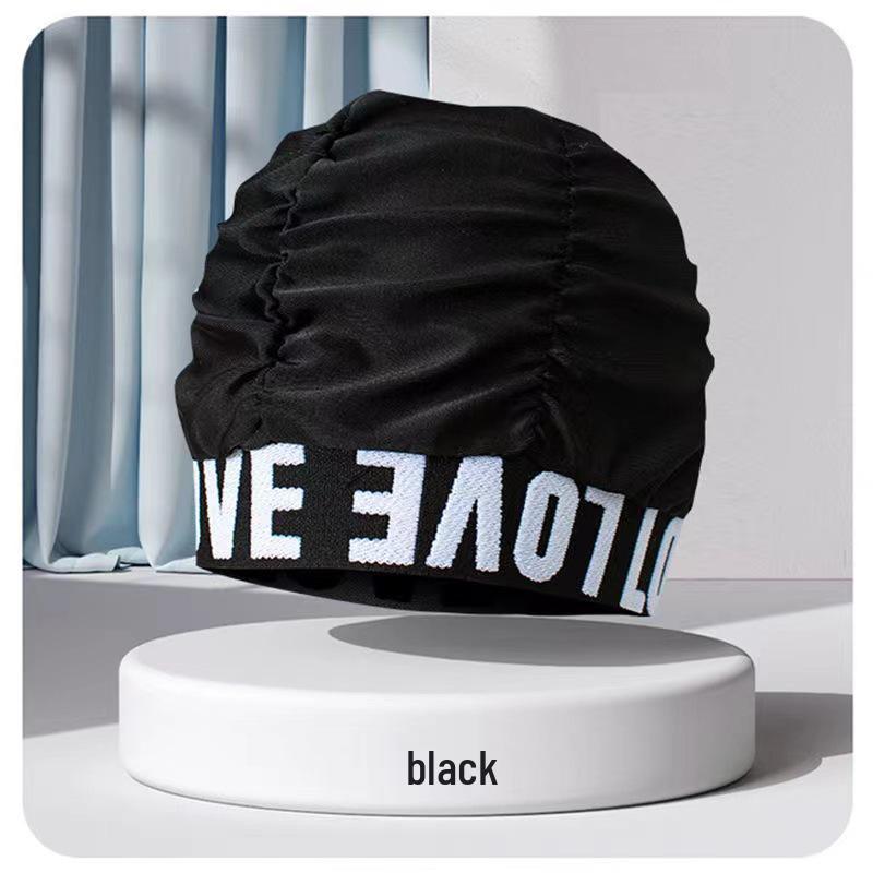 

Женская плиссированная шапочка для плавания: Удобный, в корейском стиле, дизайн с надписью, подходит для длинных волос, защита ушей, увеличенная посадка, не сдавливающий, подходит для горячих источников. чёрный