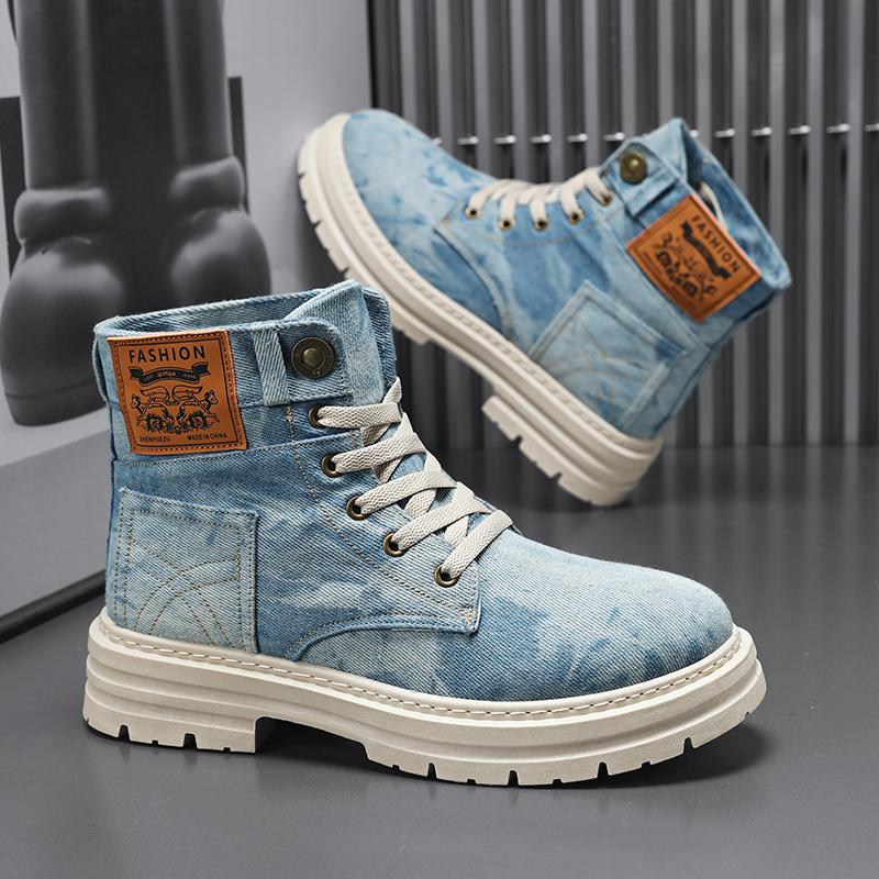 Outdoor High Top Mens Ankle Boots Designer Denim Men Work Boots Fashion Men Casual Shoes Handmade Walking Men Boots Size 39-48