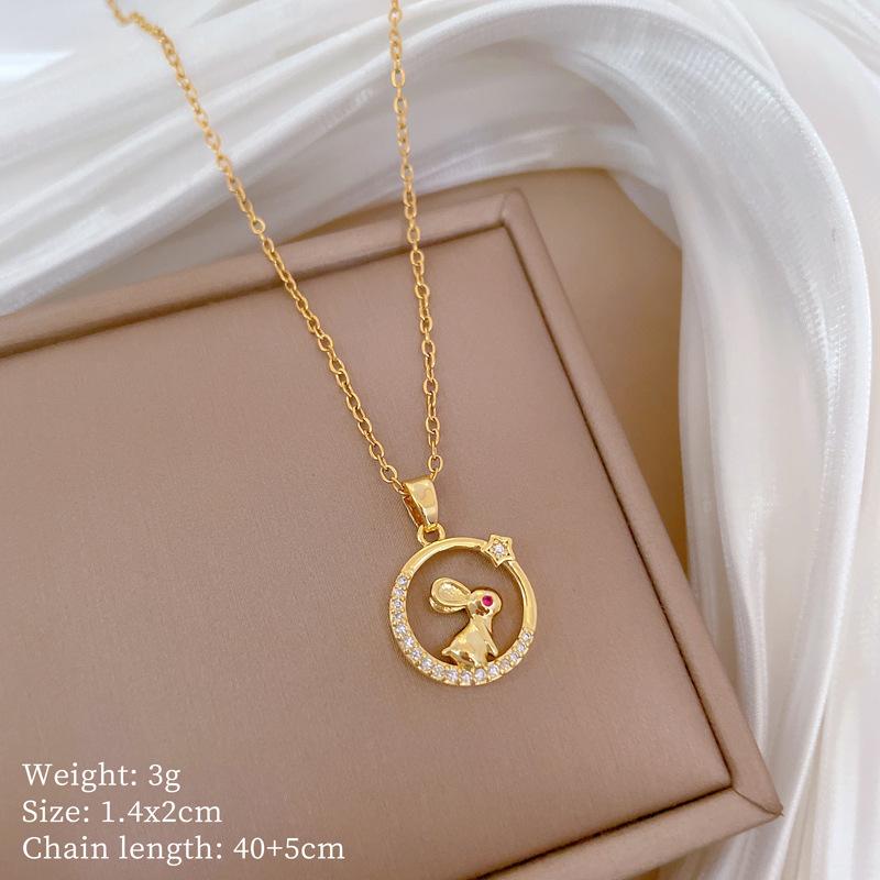 Mickey Head Heavy Industry Necklace Women'S Copper Micro-Inlaid Real Gold Electroplating Delicate Clavicle Chain Neck Chain