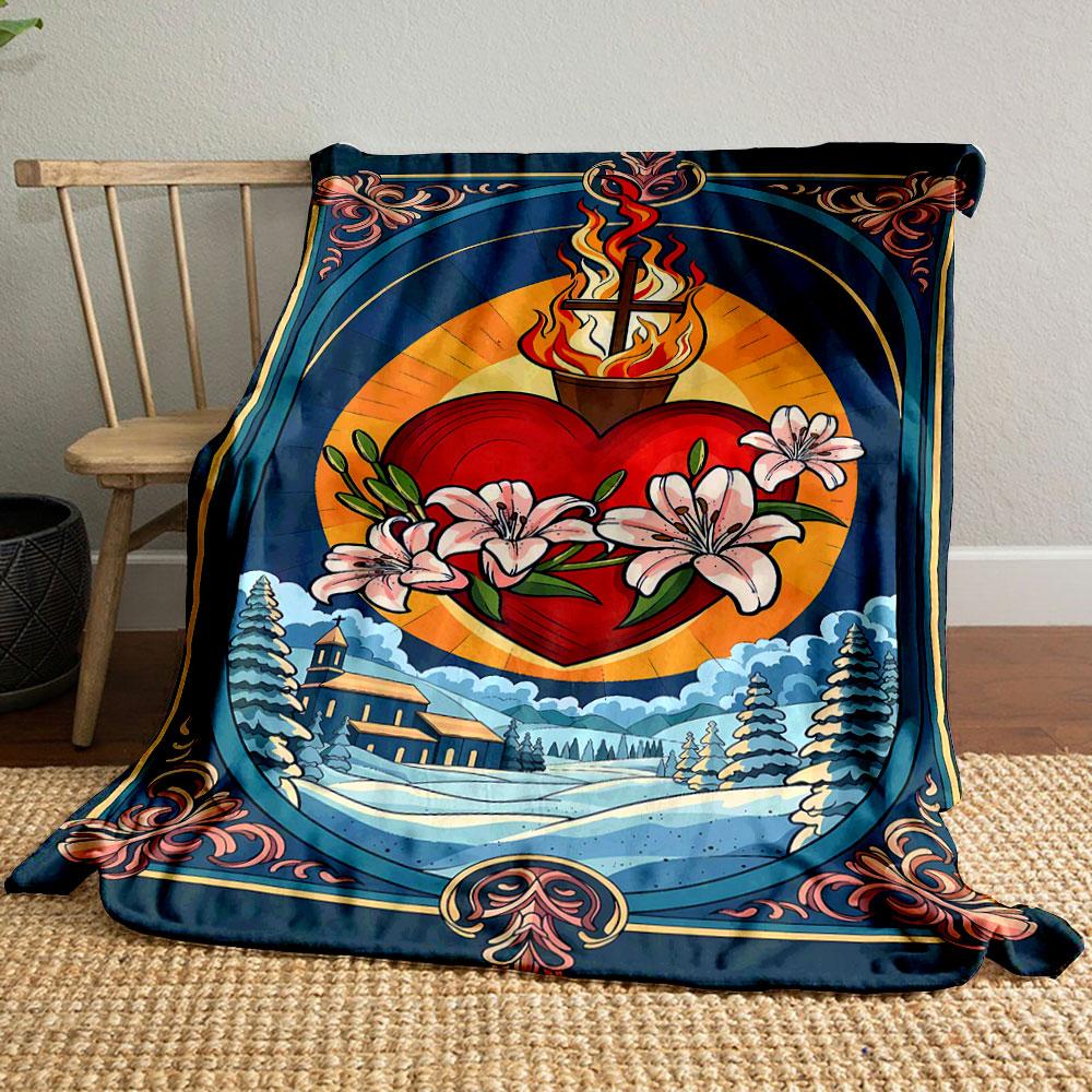 

Sacred Heart Lily Winter Throw Blanket Printed Blanket for Living Room Bed Couch lunch break Soft Cozy Blanket for Friend s festival Gift 80cm x 120cm