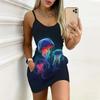 Summer New Style Seaside Print Sleeveless Bodycon Dress with Pockets Sexy Slim Fit Elegant Party Dress