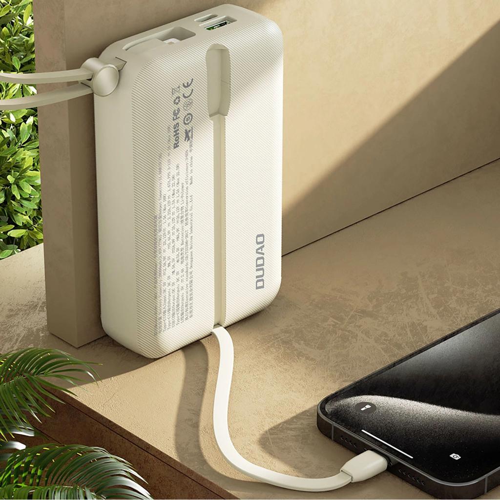 Powerbank Dudao K14+ 20000Mah 22.5W Usb-C / Usb-A / Wbudowane Kable Lightning I Usb-C - Biały