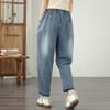 Taglie forti Vintage ricamo vita alta casual larghi Donna Primavera estate autunno jeans denim Pantaloni Harem