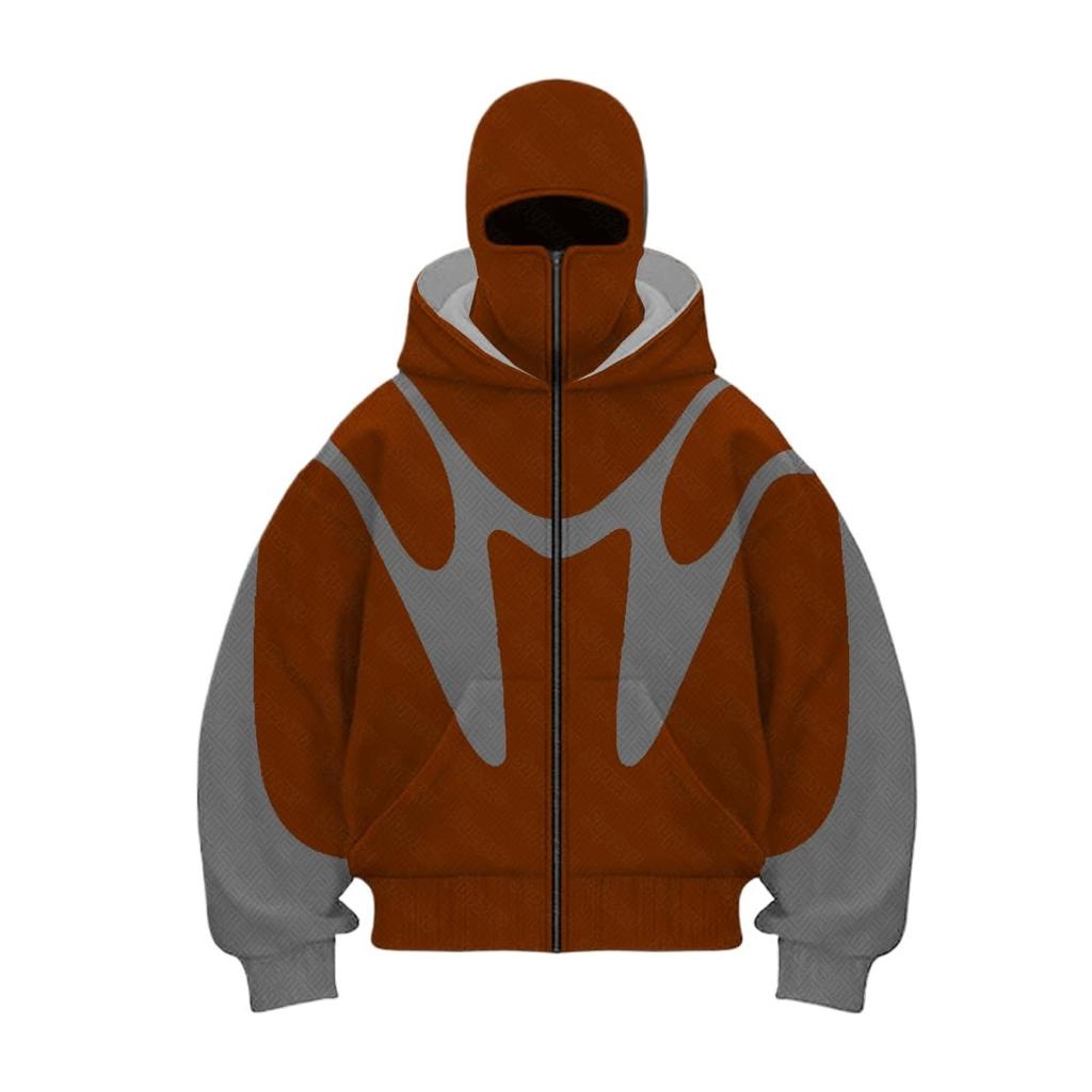 Men's Oversized Zip Up Hoodie Color Block Long Sleeve Hooded Sweatshirts Retro Jacket  Hoodie