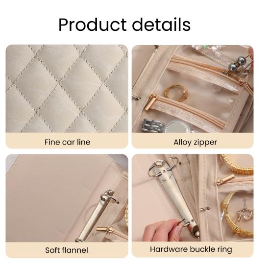 Travel Jewelry Organizer Case Waterproof Quilted Faux Leather Multi-Compartment Storage Bag Jewelry Storage Pouch
