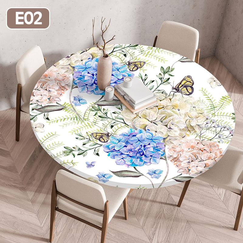 Floral Printed Tablecloth Round Elastic Fitted Edged Dining Table Cloth Waterproof Outdoor Picnic Coffee Tea Table Cover