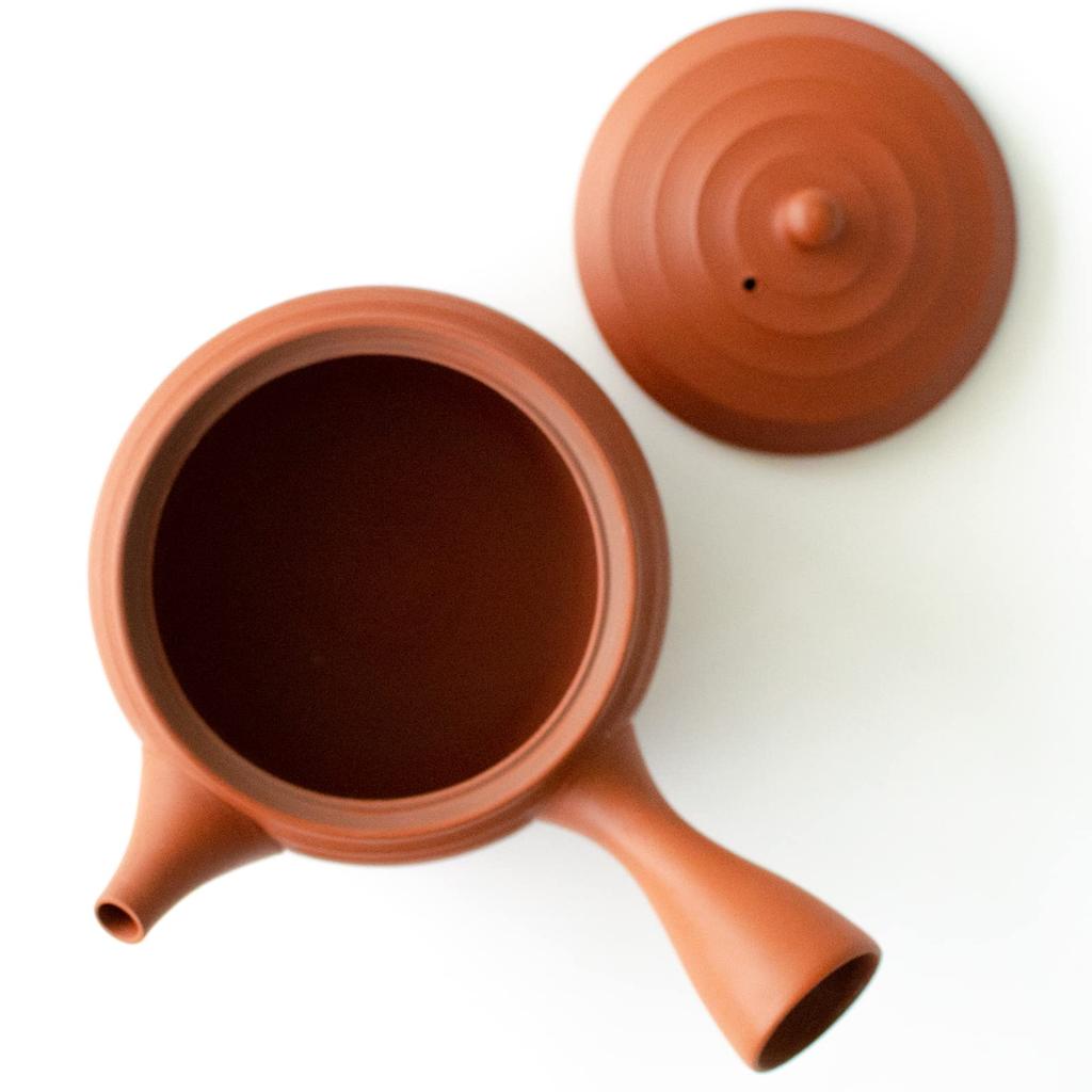 Tokoname Ware Tamamitsu Kiln Teapot, Red Clay, Ceramic Mesh Tea Strainer, Approx. 260ml, Striped Pattern, for Green Tea, Japanese Tea, Made In Japan,
