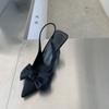 Women's Korean-Style Summer High Heel Sandals with Bowknot, Pointed Toe, Shallow Mouth, Back Strap, and Stiletto Heels
