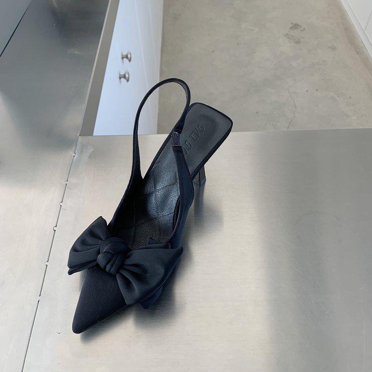 Women's Korean-Style Summer High Heel Sandals with Bowknot, Pointed Toe, Shallow Mouth, Back Strap, and Stiletto Heels