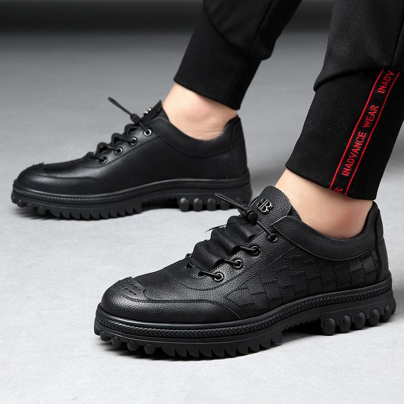 2025 New Men's Shoes Spring Breathable Casual Shoes Men's Versatile Trend Thickness Casual Fashion Non-slip Leather Shoes
