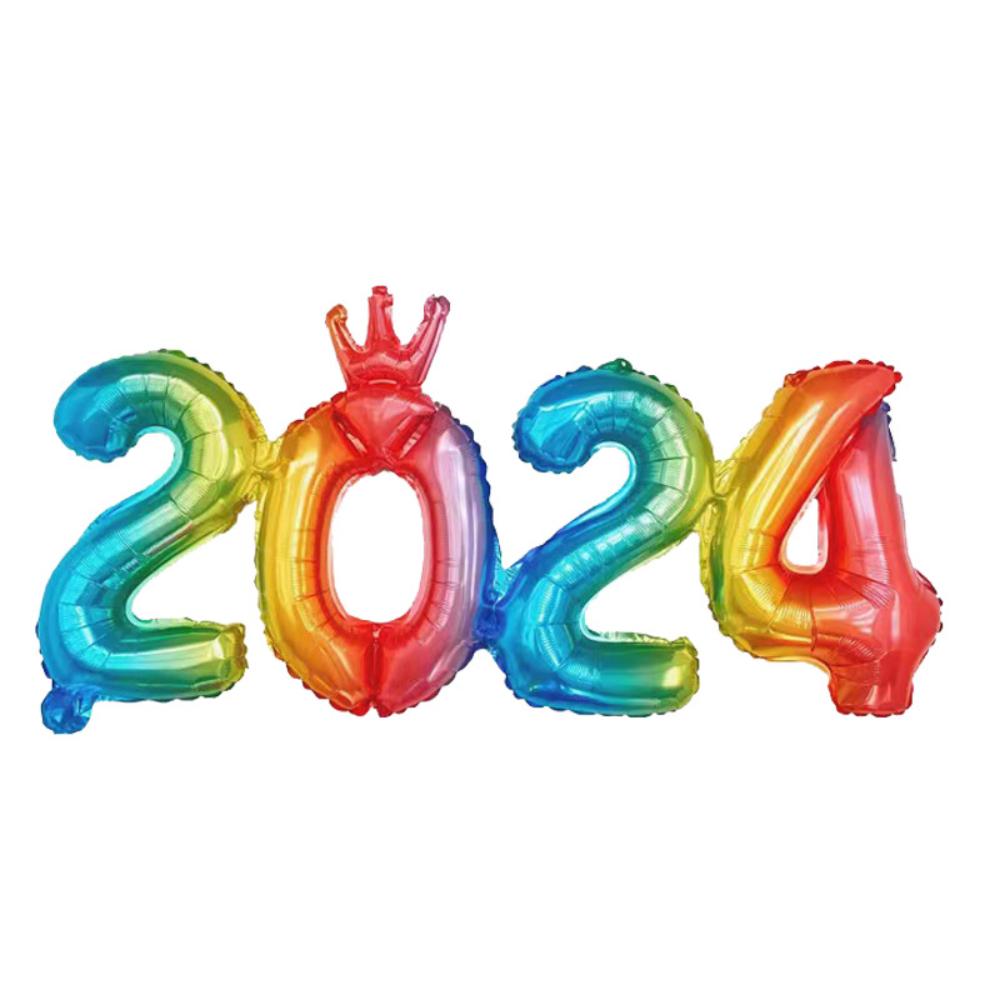 2024 New Year's Decoration Balloon 16 Inch Siamese Numbers Aluminium Film Balloon Company Anniversary Celebration Family Gathering Balloon