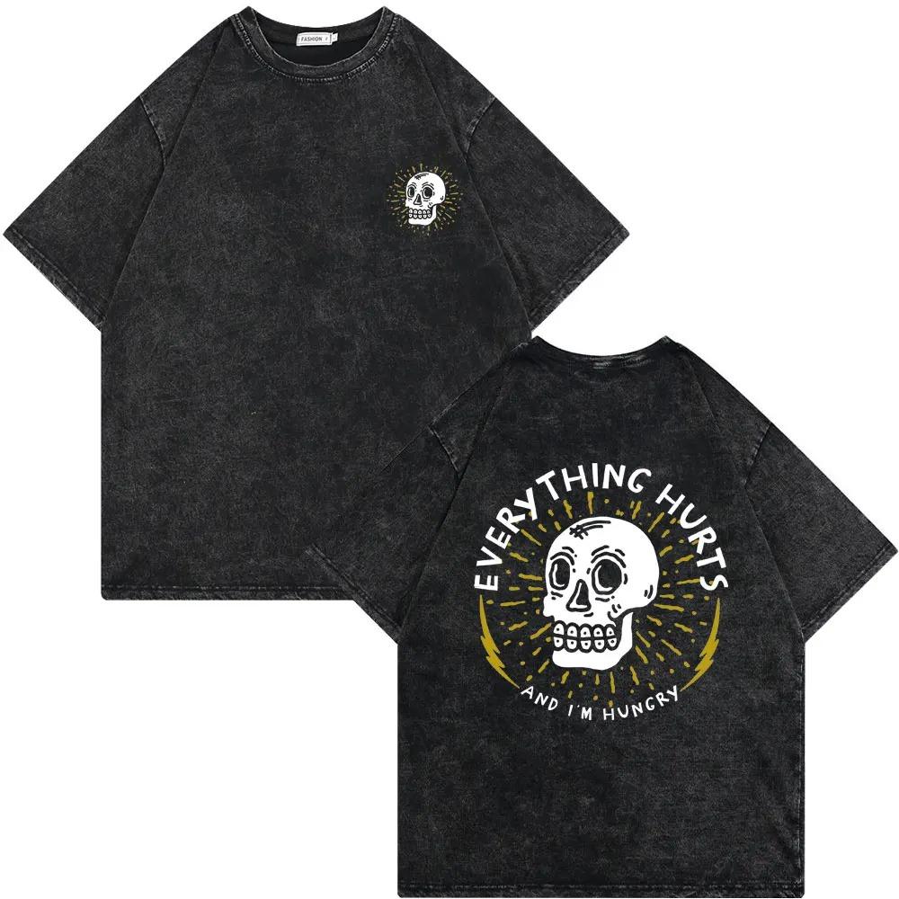 2026 Vintage Washed Old Skeleton Gym Pump Cover T-shirts Male Oversized T Shirt Men Women Funny Fitness Workout Bodybuilding Tshirt