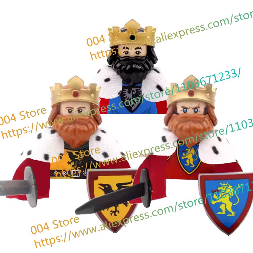 N501U-504U Medieval Castle Knight Building Blocks Figures Four Side UV Printing King Warhorse Weapons Accessories Toys Kid Gifts