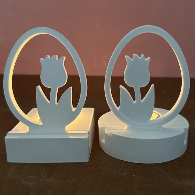 Easter Rabbit Candle Holder Mold for Candle Tealight Holder Decorations Gypsum Ornament, Hollow Flower Resin Mold