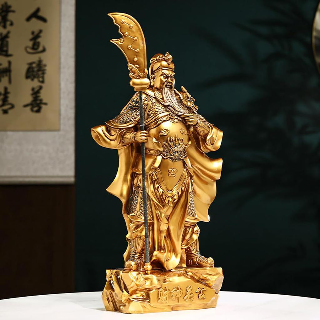 Resin Guan Yu God of Wealth Statue - Feng Shui Protection & Prosperity Decor for Home and Office, Perfect for Housewarming & Business Gift