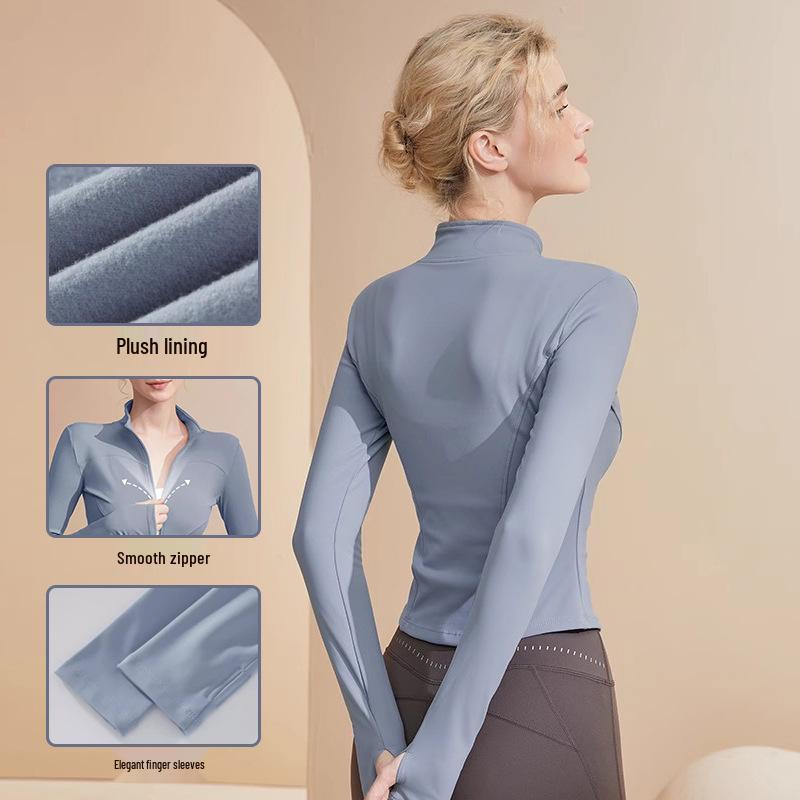 Women's Slim Fit Fleece Fitness Jacket - Long Sleeve Running, Training, Pilates, and Yoga Top