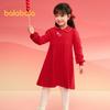 Balabala Girls' New Chinese Style Pleated Knit Dress