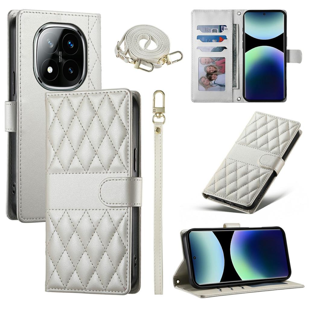 For Xiaomi Poco M8 Pro 5G/Redmi Note 15 Pro+ 5G (Global) Wallet Case Rhombus Stitching Stand Leather Phone Cover with Long/Short Strap