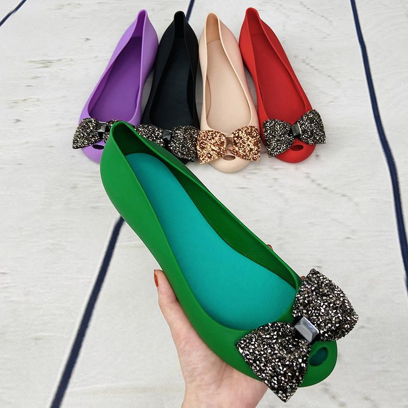 Ladies Wedge Sandals Sweet Flat Shoes Four Seasons Shoes Rhinestone Pvc Jelly Shoes Spring