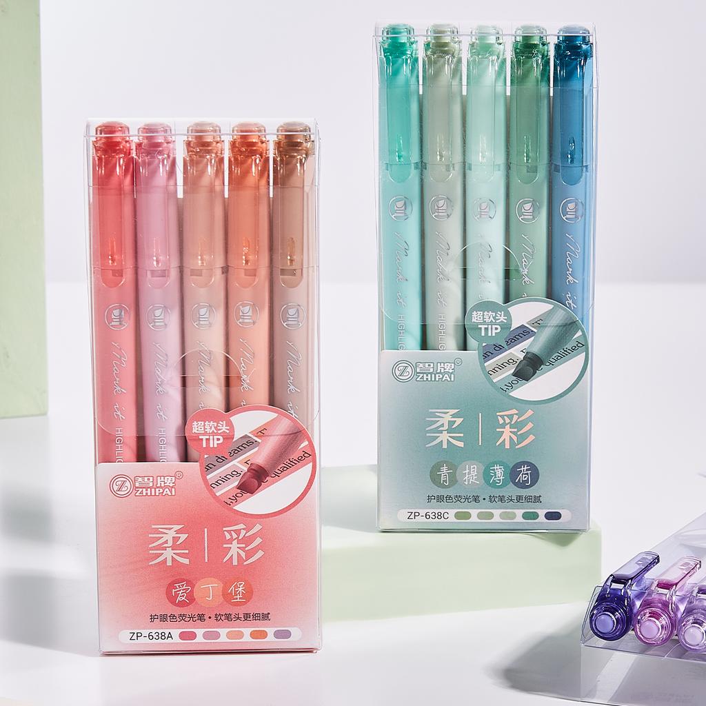 5pcs/set Pastel Highlighters Marker Colors Fluorescent Hook Pen Colored Mark Pen Japanese Stationery School Supplies Kawaii