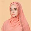 Full Cover Rhinestone Chiffon Scarf Solid Color Breathable Prayer Hijab Crinkle Shawl