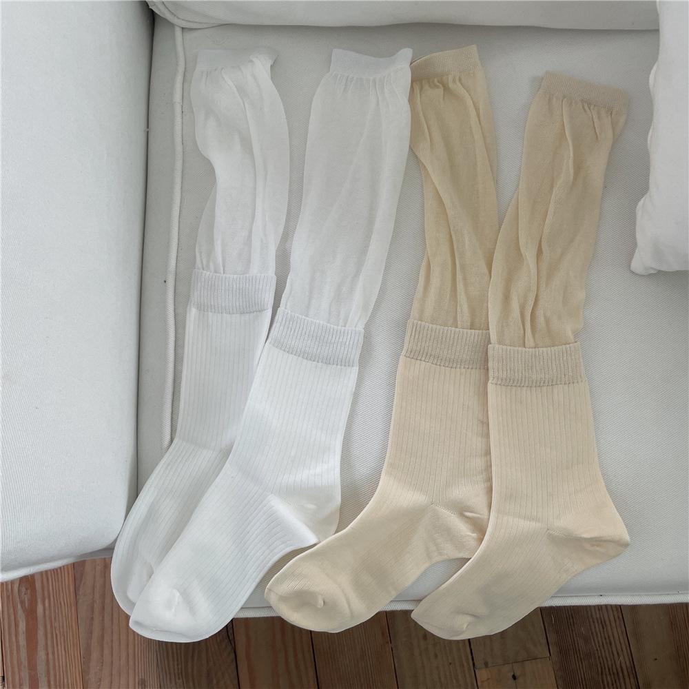 Ladies Spring and Summer New Hollow Mesh Soft Waxy Boneless Long Tube Pile Socks