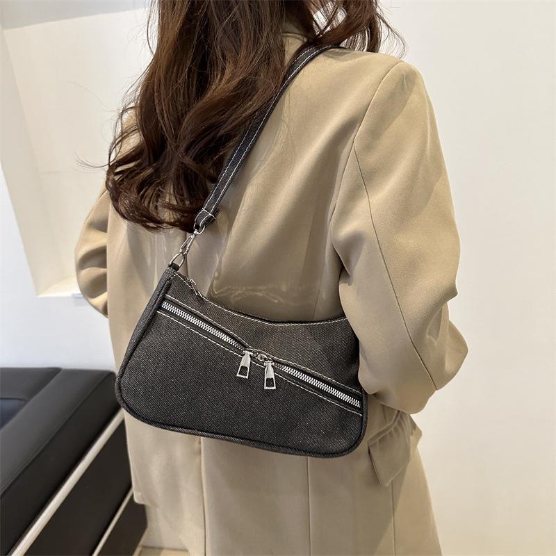 New Denim Korean Style Fashionable and Personalized Influenza Motorcycle Style Fashionable and Fashionable One Shoulder Underarm Women's Bag