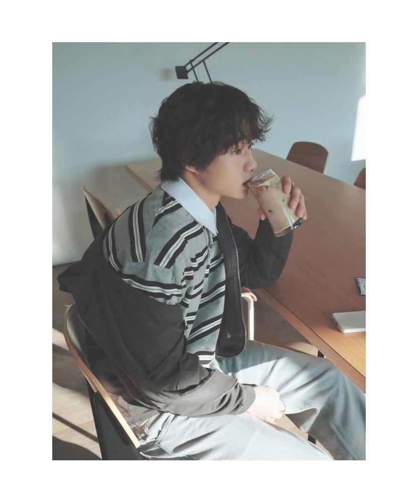 8SECONDS Heavy Cotton Collar Stripe Long Sleeve Tee Gray