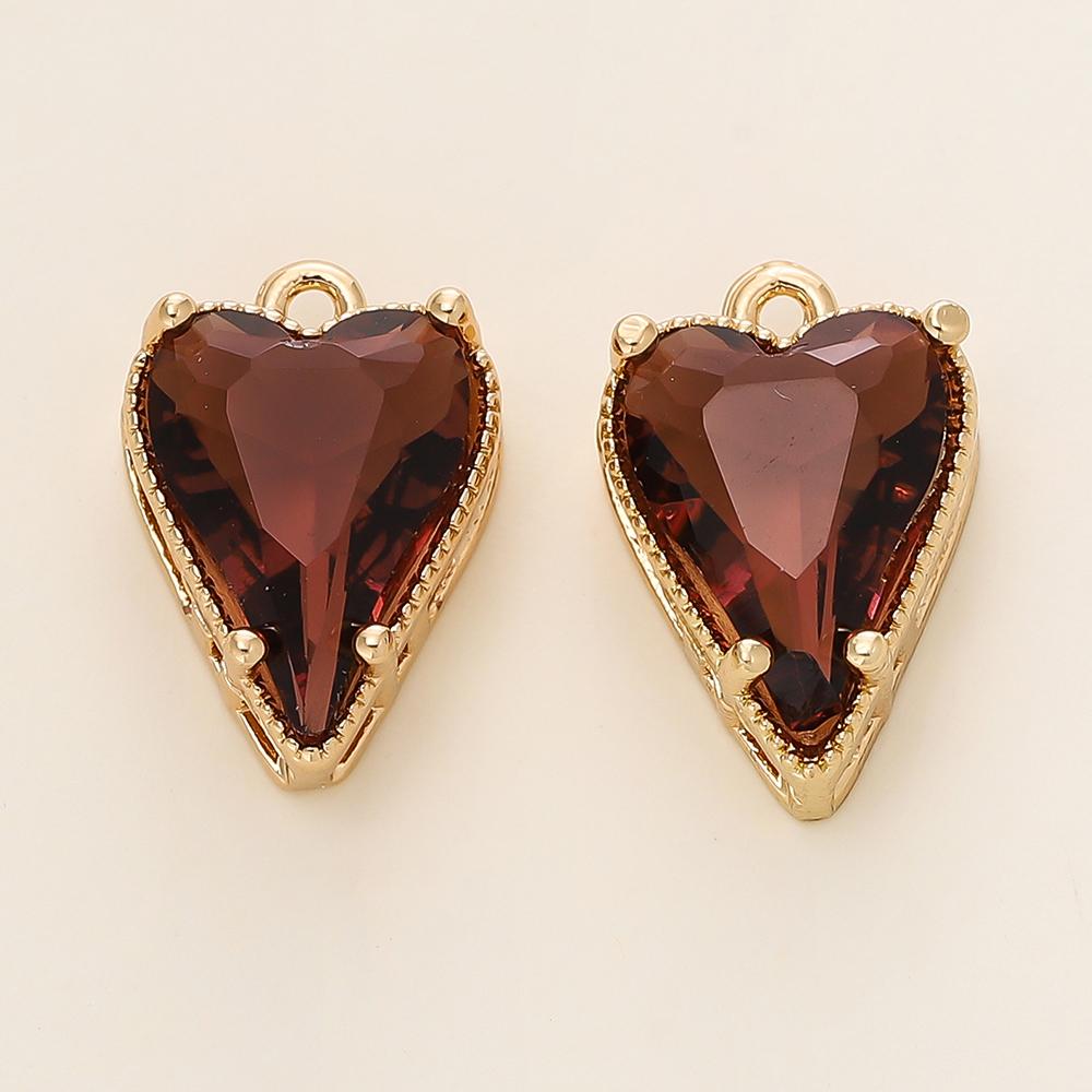 4/6Pcs 14/18K Gold Color Plated Zircon Single Hole Love Heart Double Hole Square Pendants For DIY Jewelry Making Findings