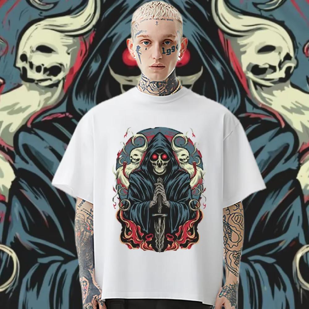 Death Round Collar Tee Oversized Loose Tops Retro Harajuku Rap Style Shirt Graphic Cotton T Shirt Causal Unisex T-shirt Custom