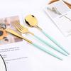 16Pcs Dinnerware Knife Fork Coffee Spoon Cutlery Set  Flatware Stainless Mint Green Gold Steel Silverware Tableware Set