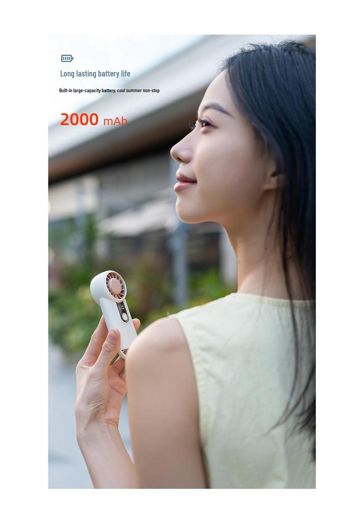 Compact Dual-Use Handheld & Hanging Mini Fan with Digital Display - Quiet & Powerful for Office & Desktop Use