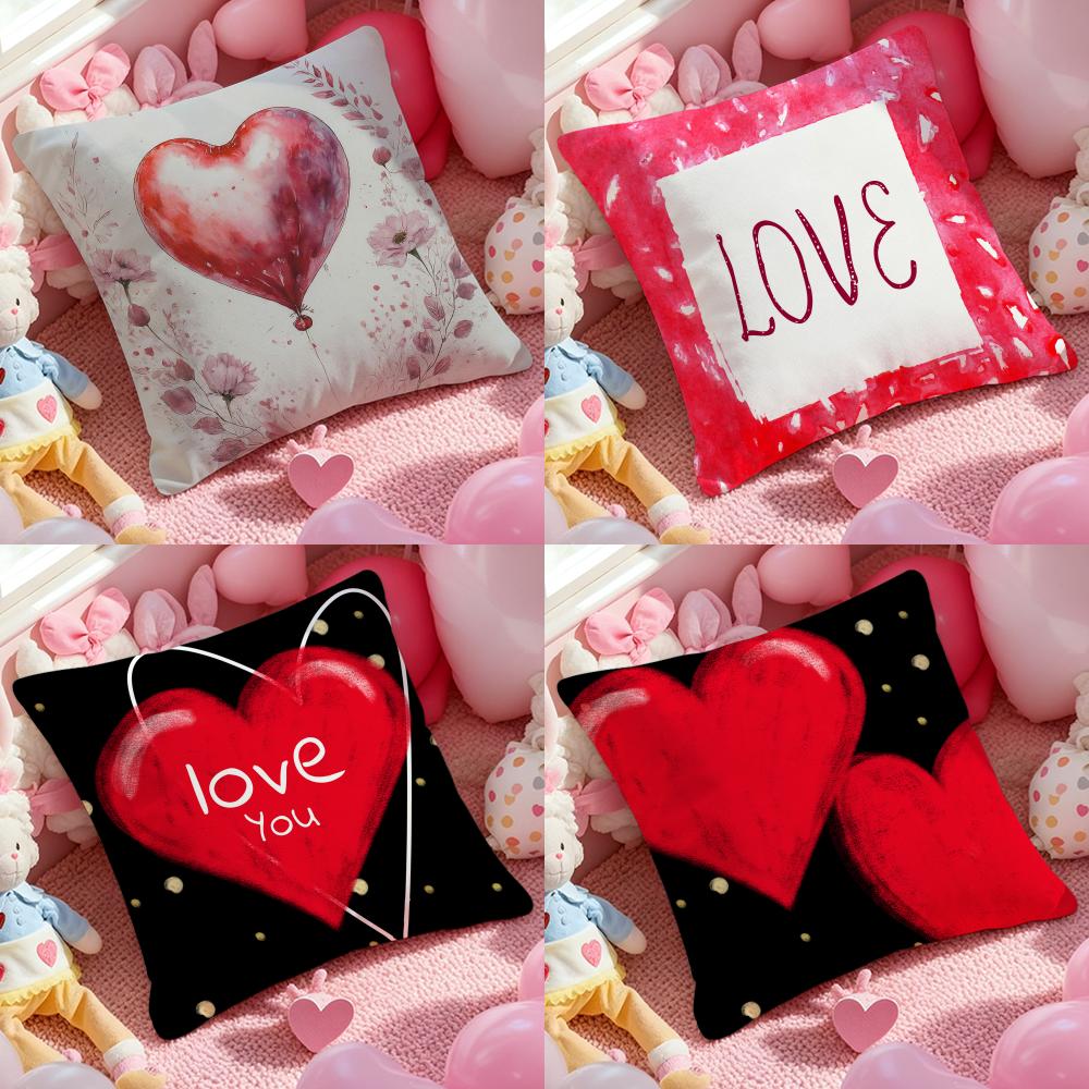 Valentine Red Heart Pillow Case Soft Plush Fabric Double-Sided Printed Cushion Cover Warm Winter Sofa Pillow Case