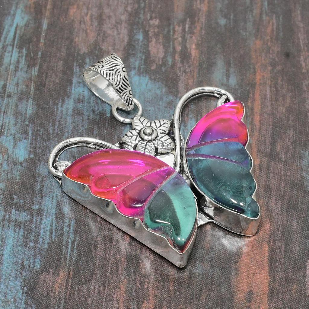 Dvoubarevný turmalín drahokam Ručně vyrobený masivní šperk přívěsek z ryzího stříbra 925