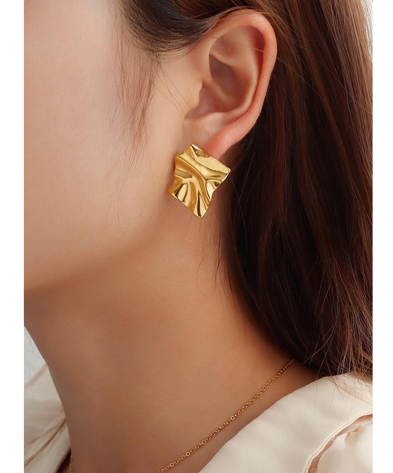 Dongdaemun Pleated Textured Earrings In 18K Gold-Plated Titanium Steel