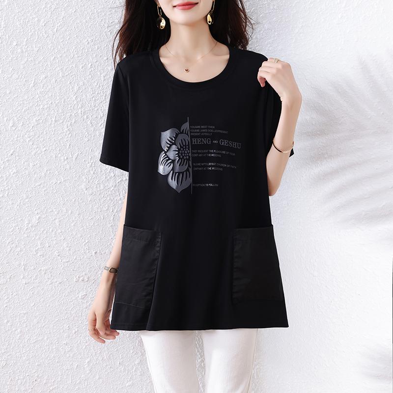 

DIMANAF 2025 Лето Большой Размер Новая Футболка Оверсайз С Принтом Повседневные Женские Свободные Топы Футболки Модная Рубашка 5XL чёрный