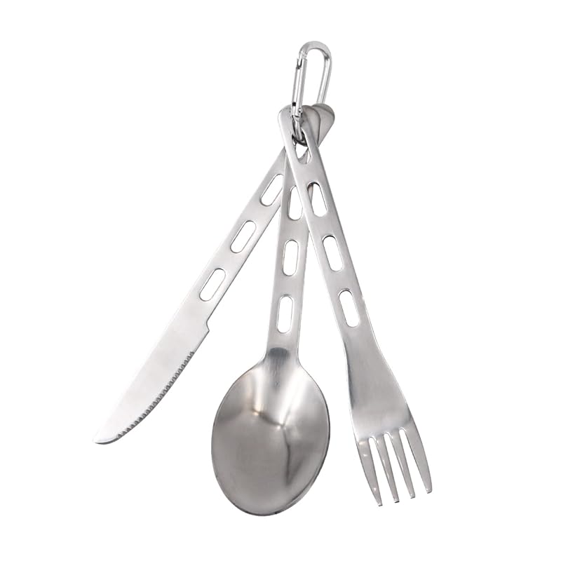 

NUZAMAS camp cutlery set 3 piece set 304 stainless steel spoon fork knife cooking utensils travel tableware set With carabiner outdoor backpacking