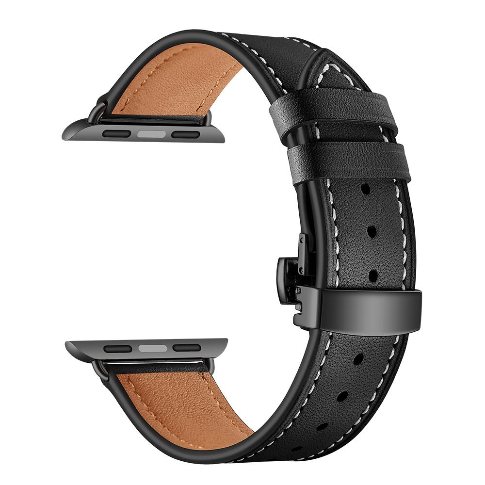 Watchband For Apple Watch Band Genuine Leather Strap Apple Watch 7 6 5 4 3 2 1 SE 45mm 41mm Butterfly Clasp Strap for iWatch 44/40mm 42 38