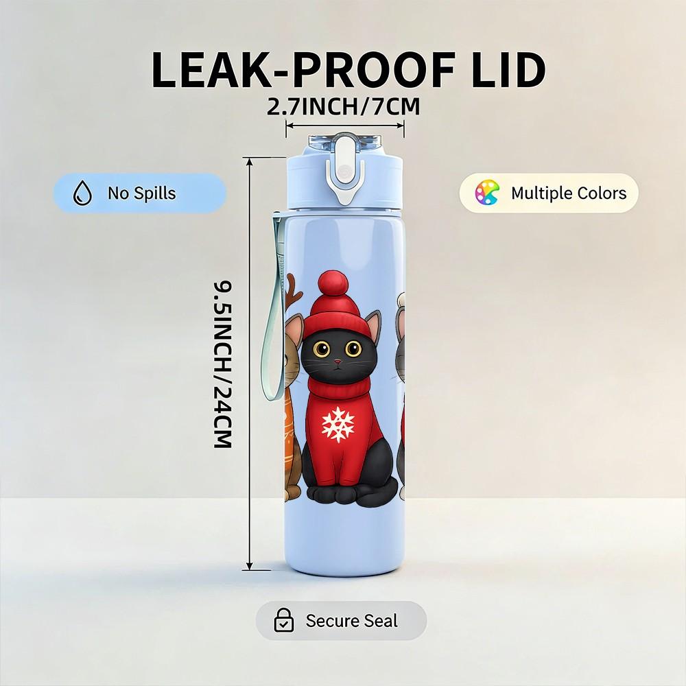 1PC Three Cat Winter Scarf Art 750ml Color Plastic Sports Water Bottle Leakproof Flip Straw Lid Suitable for Sports Office Home Use