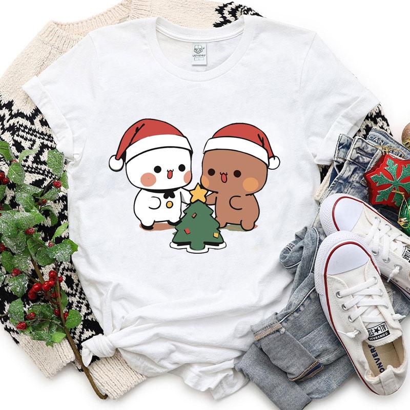 Kawaii Bubu Dudu Christmas Tree Graphics Tshirt Trendy Funny Cartoon Christmas Shirt Novelty Holiday Party Couple Cotton Tees