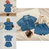Summer Baby Denim Short Sleeve Pocket Top And Shorts Set For Boys And Girls 2 Piece Outfit