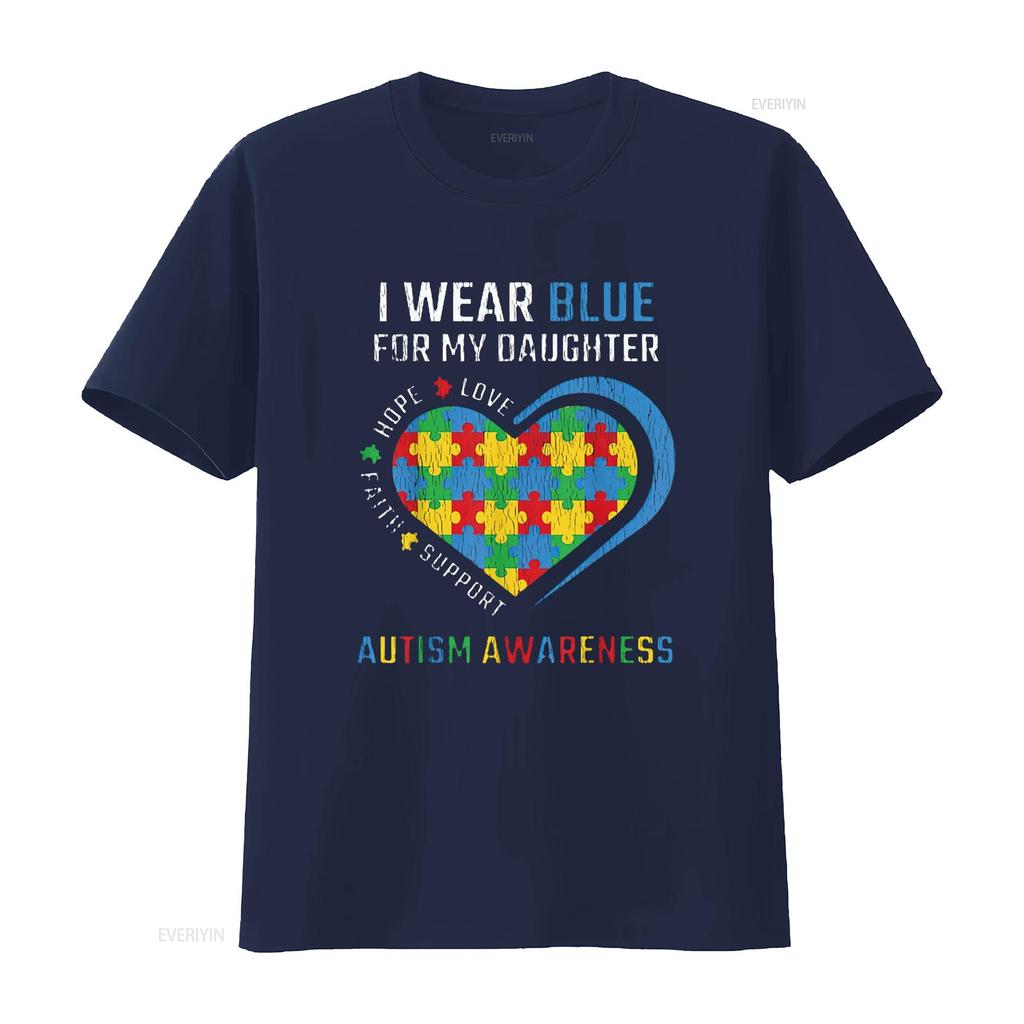 Womens Wear Blue For My Daughter Autistic Kids Autism Awareness Mom T Shirt Black 3X Large Vintage Washed Top For Everyday Wear
